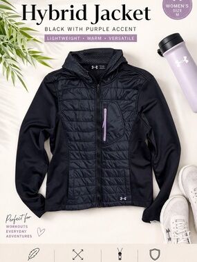 Under Armour Women’s Black Quilted Jacket Purple Accent Full Zip Lightweight